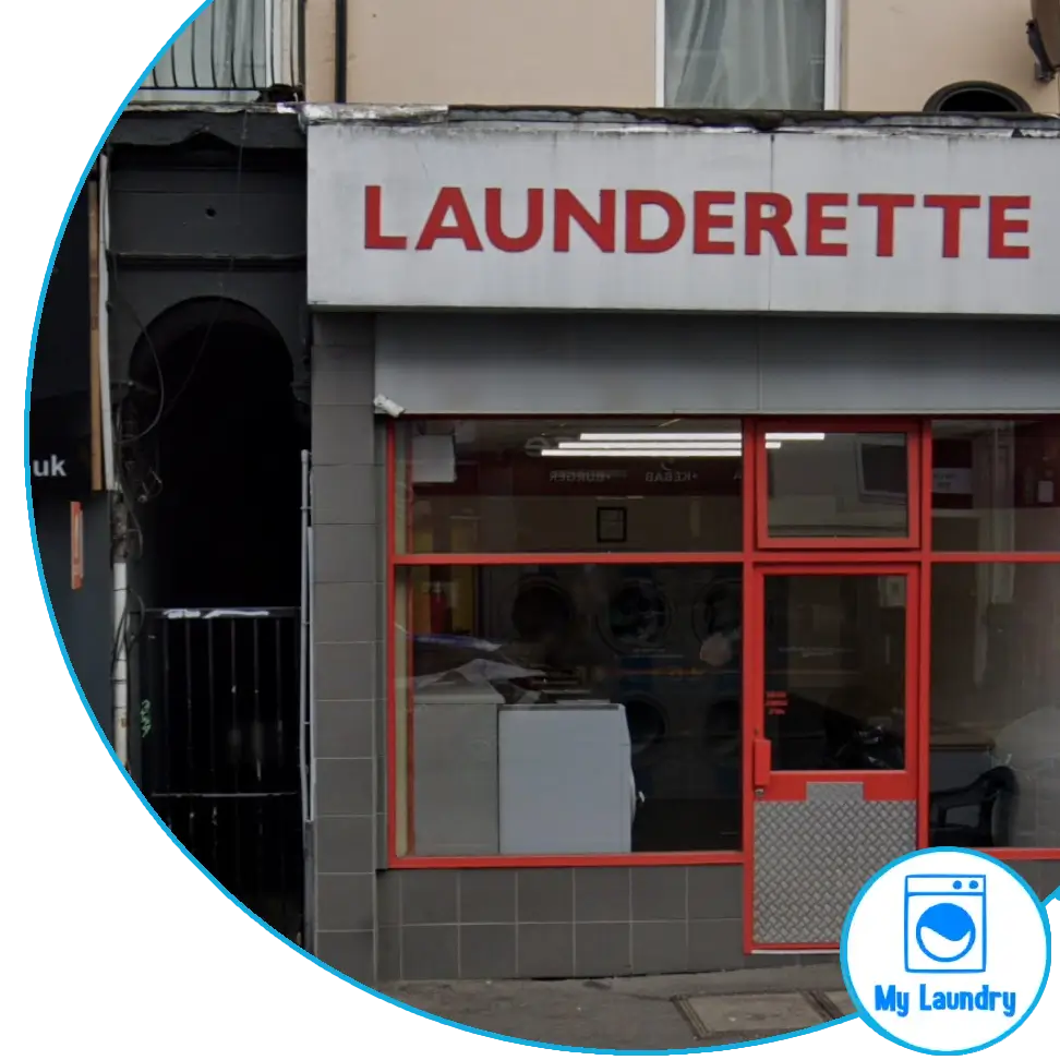 Laundrette storefront on Old Christchurch Road, Bournemouth
