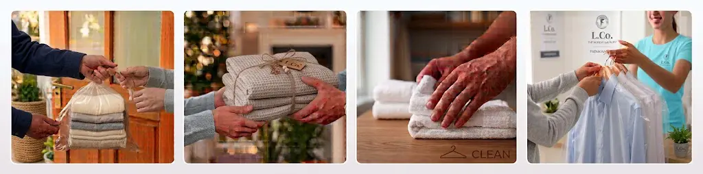 How our laundry collection works: you hand over the bag at your door, we wash and fold it, we iron and care for each item, and we deliver everything back.