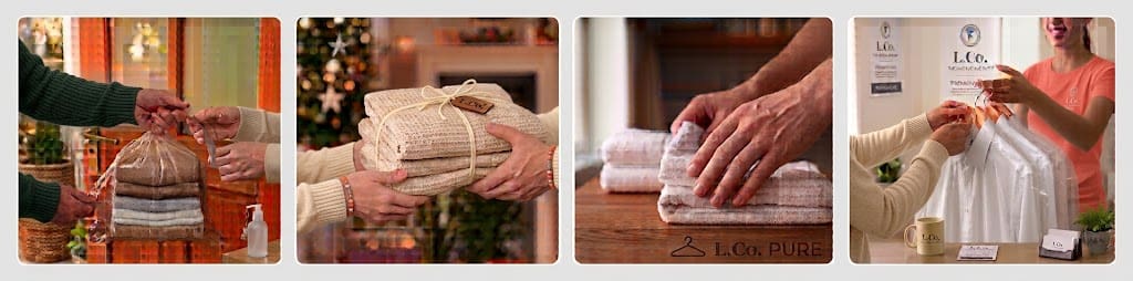 How our laundry collection works: you hand over the bag at your door, we wash and fold it, we iron and care for each item, and we deliver everything back.
